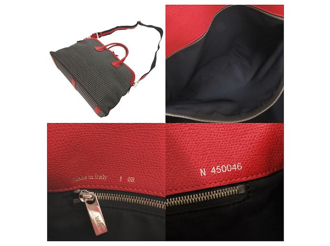 Borsa Boston Valextra K-VAL My Logo in tela e pelle Nero Rosso - vista 7