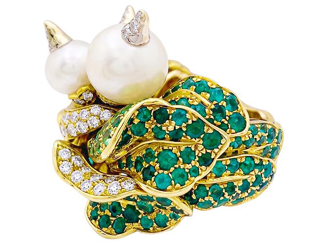 Autre Marque Dior Ring, “Jardins de Milly-la-Forêt”, "Navets", Smaragde, Tsavorite, Diamanten, Perlen. - Ansicht 2