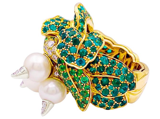 Autre Marque Dior Ring, “Jardins de Milly-la-Forêt”, "Navets", Smaragde, Tsavorite, Diamanten, Perlen. - Ansicht 3
