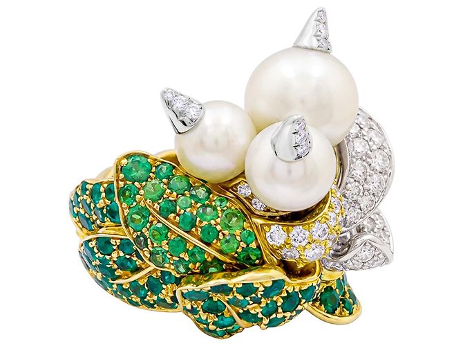 Autre Marque Dior Ring, “Jardins de Milly-la-Forêt”, "Navets", Smaragde, Tsavorite, Diamanten, Perlen. - Ansicht 4
