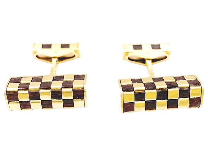 Gemelos Van Cleef & Arpels, « Damier », oro amarillo y madera. - vista 2