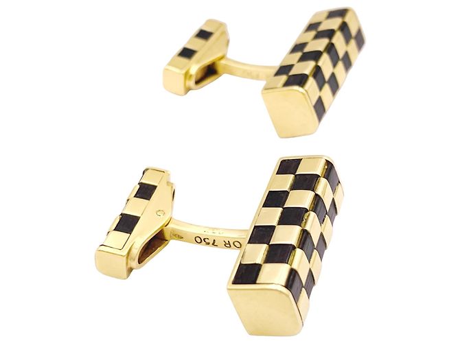 Gemelos Van Cleef & Arpels, « Damier », oro amarillo y madera. - vista 7