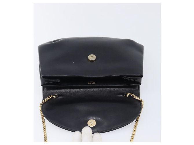 Céline Bolsa de Ombro com Corrente CELINE em Couro Preto e Dourado Auth ep16204 - vista 23