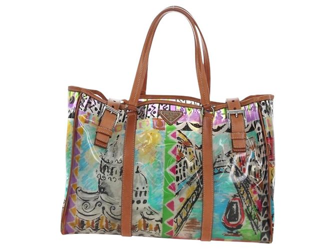PRADA Tote Bag Vinyl Multicolor Silver Auth 204422A Silvery Multiple colors - view 13