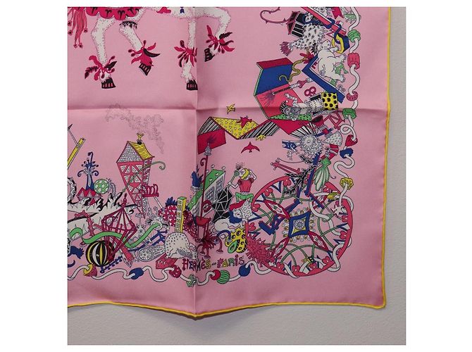 Hermès HERMES Carre 90 Seidentuch Rosa Gelb "La Folle Parade" Auth ki6876M Pink - Ansicht 10