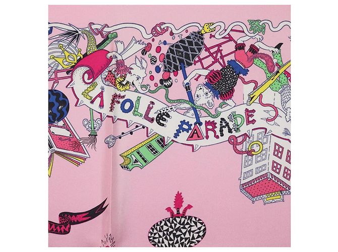 Hermès HERMES Carre 90 Seidentuch Rosa Gelb "La Folle Parade" Auth ki6876M Pink - Ansicht 11