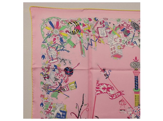 Hermès HERMES Carre 90 Seidentuch Rosa Gelb "La Folle Parade" Auth ki6876M Pink - Ansicht 17