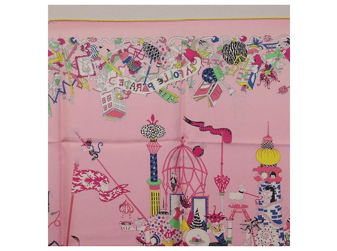 Hermès HERMES Carre 90 Seidentuch Rosa Gelb "La Folle Parade" Auth ki6876M Pink - Ansicht 18