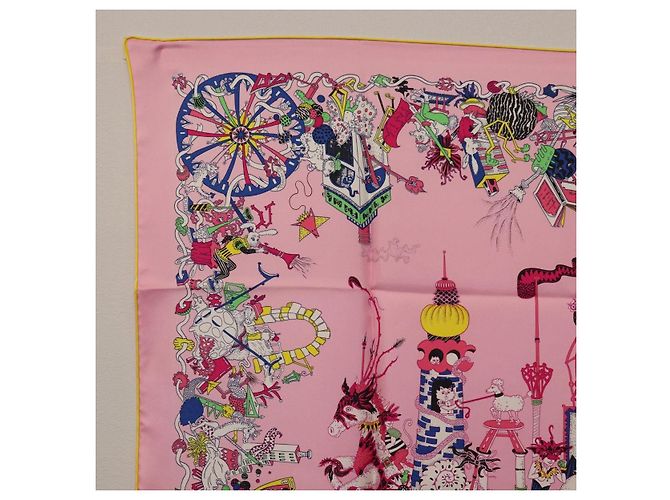 Hermès HERMES Carre 90 Seidentuch Rosa Gelb "La Folle Parade" Auth ki6876M Pink - Ansicht 2