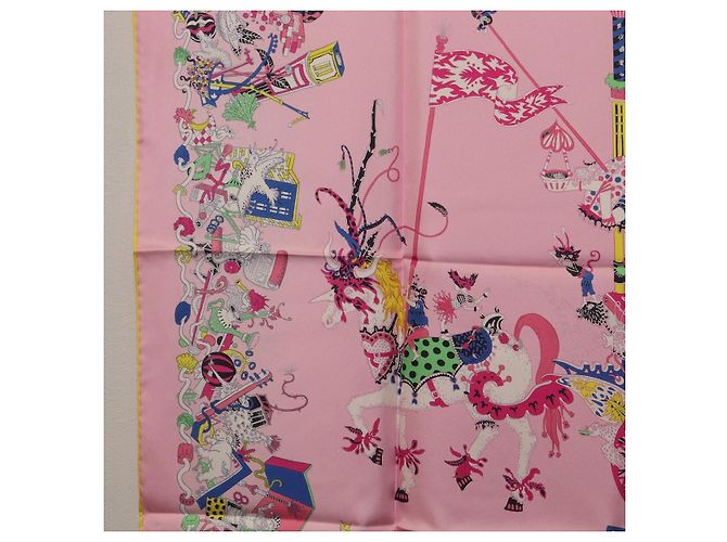 Hermès HERMES Carre 90 Seidentuch Rosa Gelb "La Folle Parade" Auth ki6876M Pink - Ansicht 20