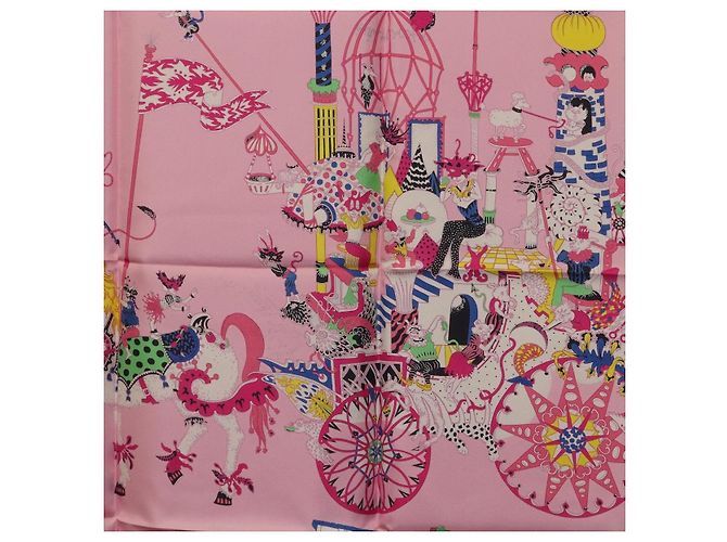 Hermès HERMES Carre 90 Seidentuch Rosa Gelb "La Folle Parade" Auth ki6876M Pink - Ansicht 21
