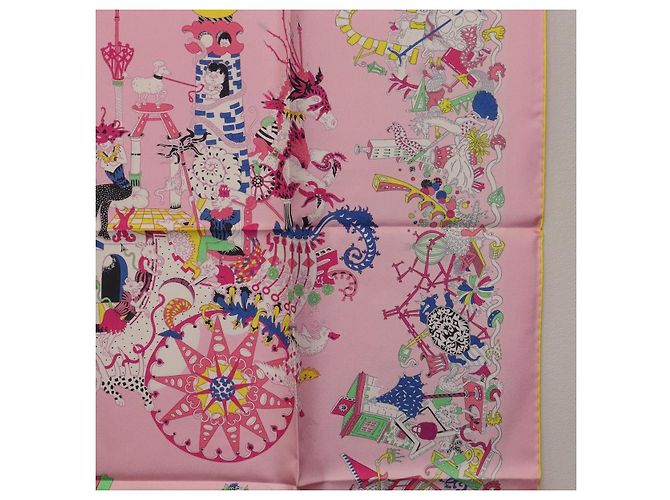 Hermès HERMES Carre 90 Seidentuch Rosa Gelb "La Folle Parade" Auth ki6876M Pink - Ansicht 22