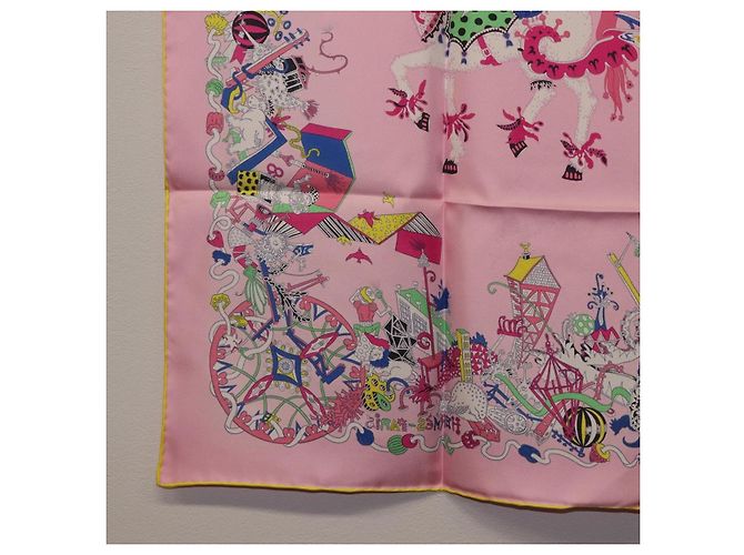Hermès HERMES Carre 90 Seidentuch Rosa Gelb "La Folle Parade" Auth ki6876M Pink - Ansicht 23