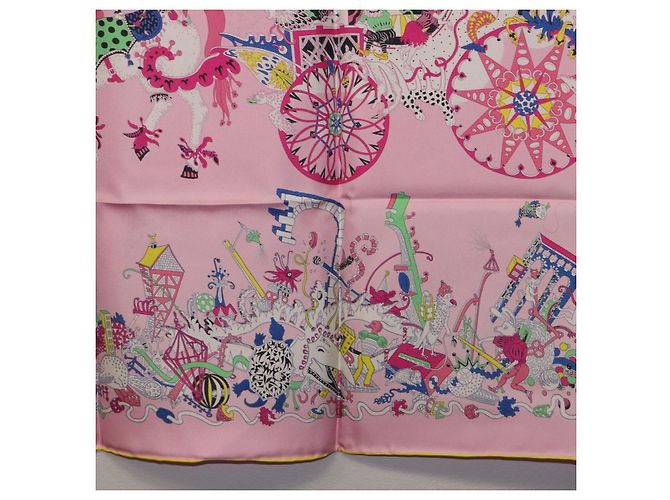 Hermès HERMES Carre 90 Seidentuch Rosa Gelb "La Folle Parade" Auth ki6876M Pink - Ansicht 24