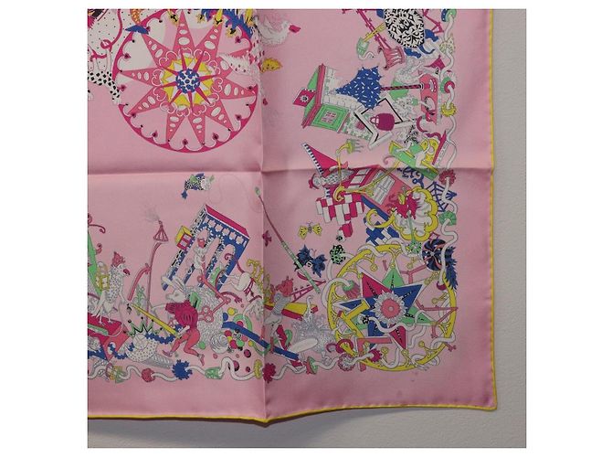 Hermès HERMES Carre 90 Seidentuch Rosa Gelb "La Folle Parade" Auth ki6876M Pink - Ansicht 25