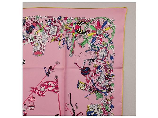Hermès HERMES Carre 90 Seidentuch Rosa Gelb "La Folle Parade" Auth ki6876M Pink - Ansicht 4