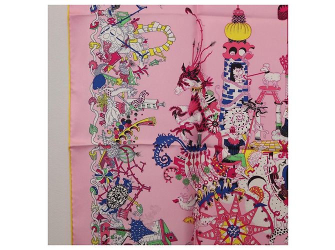 Hermès HERMES Carre 90 Seidentuch Rosa Gelb "La Folle Parade" Auth ki6876M Pink - Ansicht 5