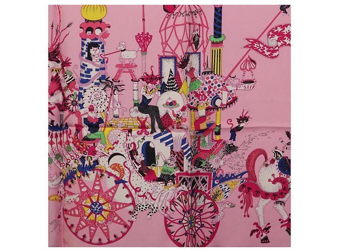 Hermès HERMES Carre 90 Seidentuch Rosa Gelb "La Folle Parade" Auth ki6876M Pink - Ansicht 6