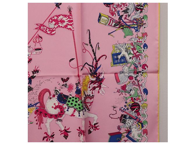 Hermès HERMES Carre 90 Seidentuch Rosa Gelb "La Folle Parade" Auth ki6876M Pink - Ansicht 7