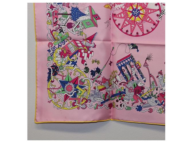 Hermès HERMES Carre 90 Seidentuch Rosa Gelb "La Folle Parade" Auth ki6876M Pink - Ansicht 8
