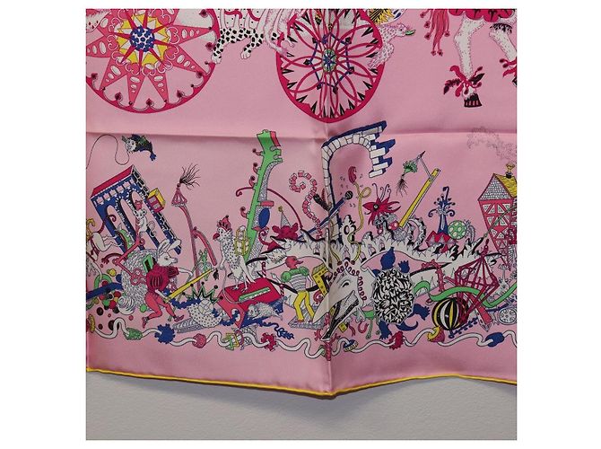 Hermès HERMES Carre 90 Seidentuch Rosa Gelb "La Folle Parade" Auth ki6876M Pink - Ansicht 9