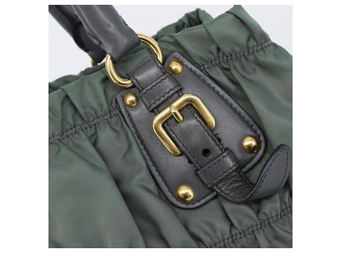 Bolsa de mão PRADA Nylon Green Gold Tone Auth bs37141A Verde - vista 10