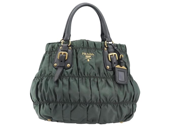 Bolsa de mão PRADA Nylon Green Gold Tone Auth bs37141A Verde - vista 13