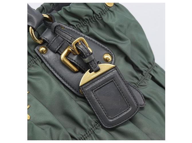 Bolsa de mão PRADA Nylon Green Gold Tone Auth bs37141A Verde - vista 17