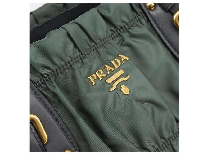 Bolsa de mão PRADA Nylon Green Gold Tone Auth bs37141A Verde - vista 18