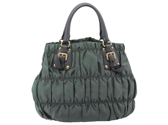 Bolsa de mão PRADA Nylon Green Gold Tone Auth bs37141A Verde - vista 2