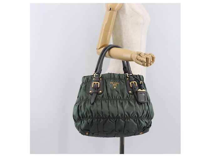 Bolsa de mão PRADA Nylon Green Gold Tone Auth bs37141A Verde - vista 24