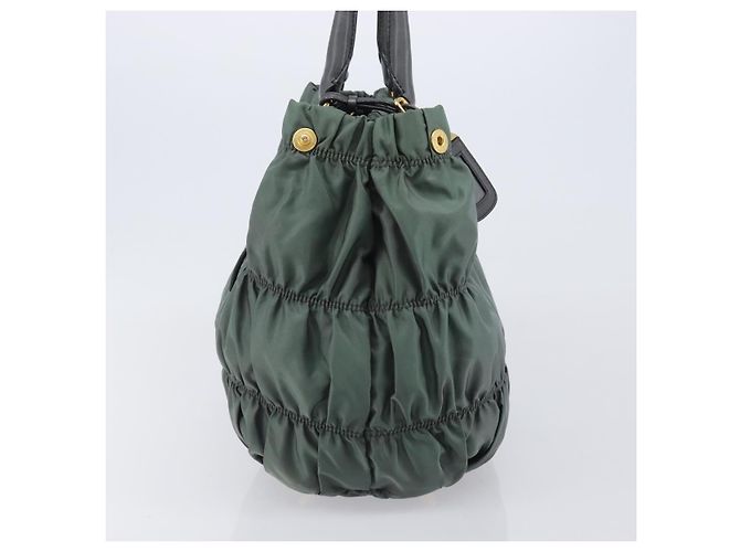 Bolsa de mão PRADA Nylon Green Gold Tone Auth bs37141A Verde - vista 3