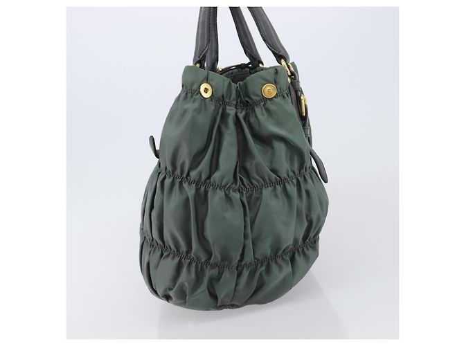 Bolsa de mão PRADA Nylon Green Gold Tone Auth bs37141A Verde - vista 4