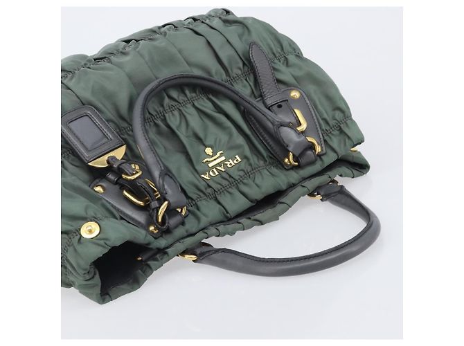 Bolsa de mão PRADA Nylon Green Gold Tone Auth bs37141A Verde - vista 6
