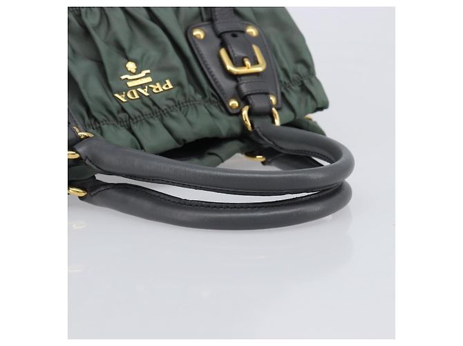 Bolsa de mão PRADA Nylon Green Gold Tone Auth bs37141A Verde - vista 7