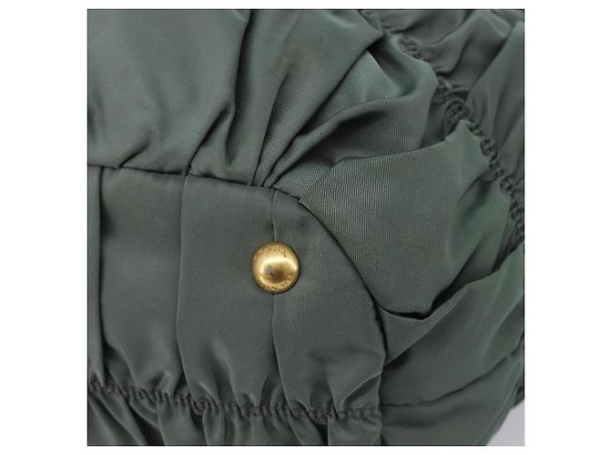 Bolsa de mão PRADA Nylon Green Gold Tone Auth bs37141A Verde - vista 9