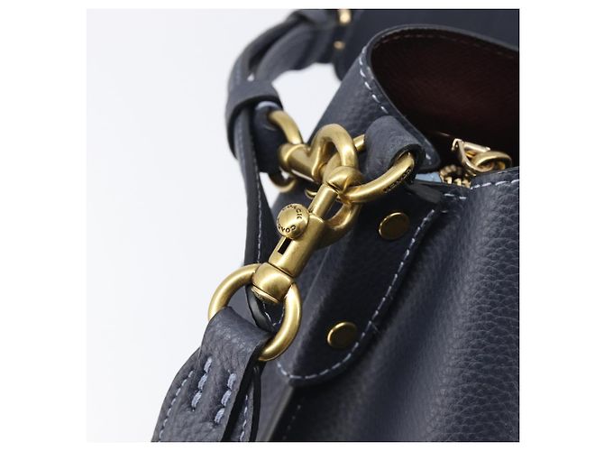 Coach Schultertasche Leder 2way Navy Gold Auth ki6820A Golden Marineblau - Ansicht 19