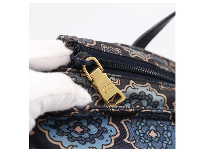 Saco Tote PRADA Nylon 2way Navy Gold Auth 206331A Dourado Azul marinho - vista 10
