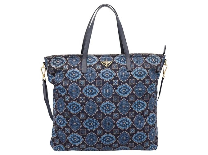 Saco Tote PRADA Nylon 2way Navy Gold Auth 206331A Dourado Azul marinho - vista 13