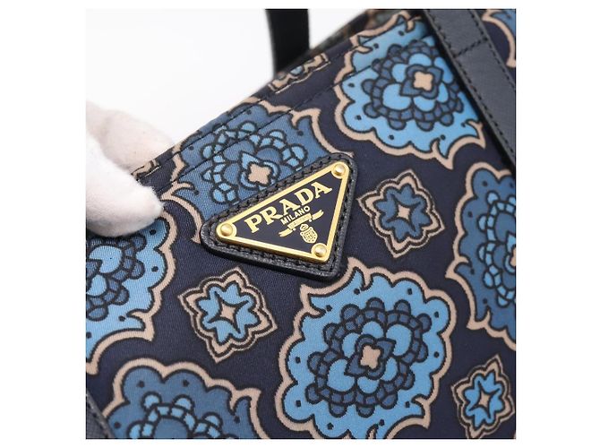 Saco Tote PRADA Nylon 2way Navy Gold Auth 206331A Dourado Azul marinho - vista 19