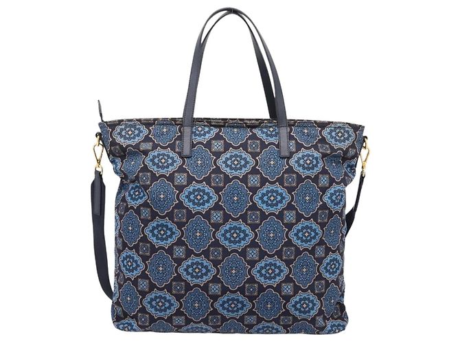 Saco Tote PRADA Nylon 2way Navy Gold Auth 206331A Dourado Azul marinho - vista 2