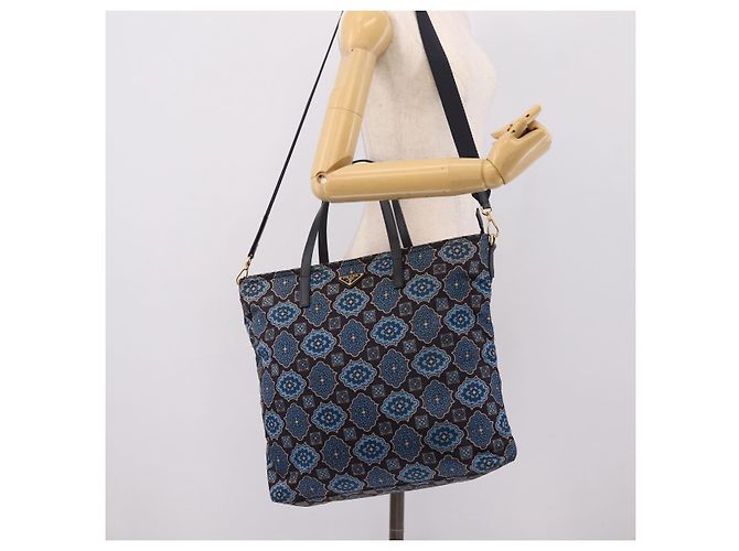 Saco Tote PRADA Nylon 2way Navy Gold Auth 206331A Dourado Azul marinho - vista 26