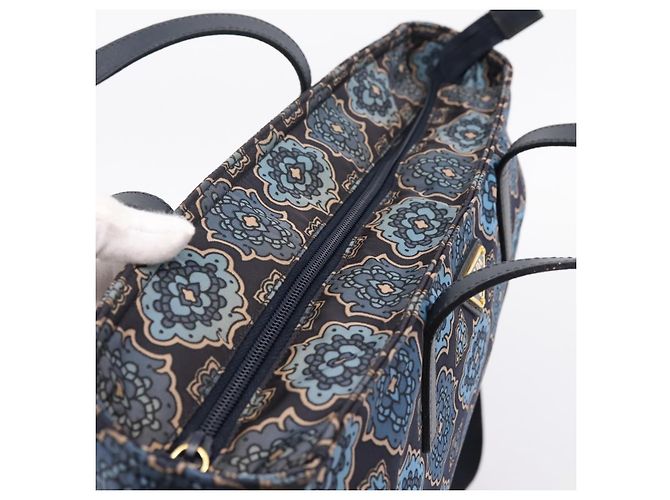 Saco Tote PRADA Nylon 2way Navy Gold Auth 206331A Dourado Azul marinho - vista 6