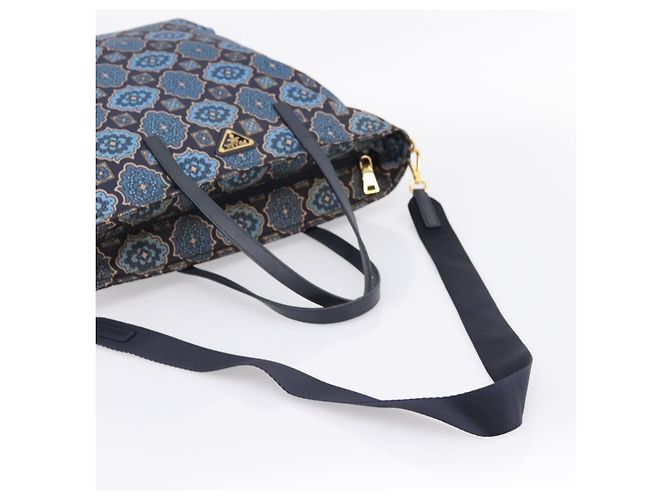Saco Tote PRADA Nylon 2way Navy Gold Auth 206331A Dourado Azul marinho - vista 8