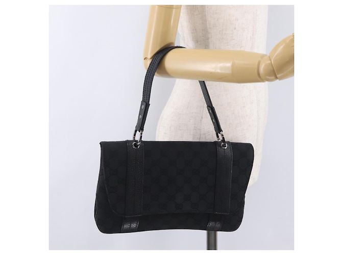 Borsa GUCCI GG Canvas Nero Argento 113014 Auth 206106V - vista 26