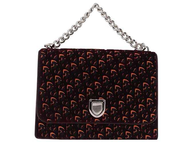 Borsa a mano Christian Dior Oblique Diorama Velluto 2way Rosso Argento Auth mr2986V - vista 2