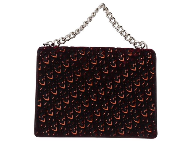 Borsa a mano Christian Dior Oblique Diorama Velluto 2way Rosso Argento Auth mr2986V - vista 3