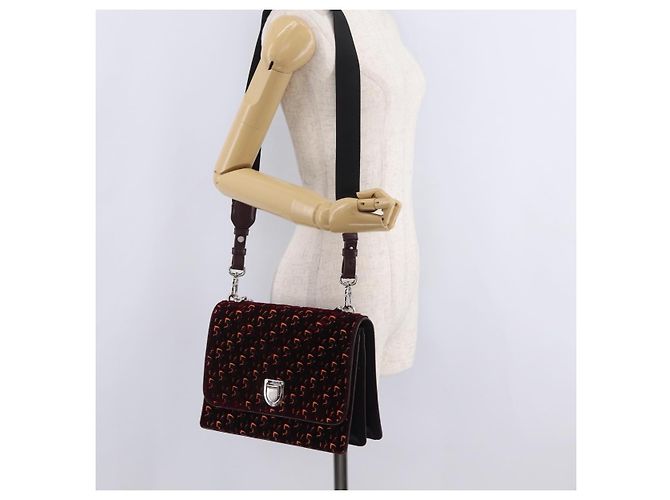 Borsa a mano Christian Dior Oblique Diorama Velluto 2way Rosso Argento Auth mr2986V - vista 32