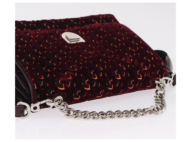 Borsa a mano Christian Dior Oblique Diorama Velluto 2way Rosso Argento Auth mr2986V - vista 6