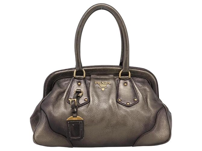 Borsa a mano PRADA in pelle Khaki Gold Auth ep15951 D'oro Cachi - vista 13